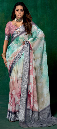 Multicolor color Saree in Viscose fabric with Printed, Weaving work