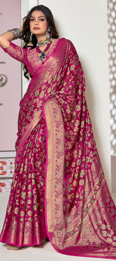 Pink and Majenta color Saree in Brasso fabric with Foil Print work