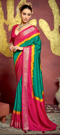 Blue, Pink and Majenta color Saree in Jacquard fabric with Weaving work