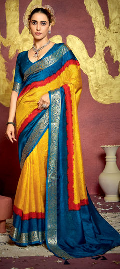 Blue, Yellow color Saree in Jacquard fabric with Weaving work