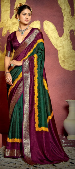 Green, Pink and Majenta color Saree in Jacquard fabric with Weaving work