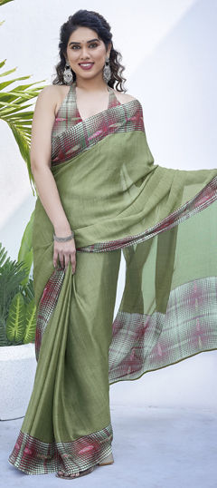 Green color Saree in Chiffon fabric with Printed work