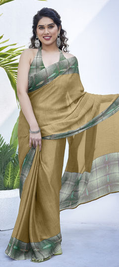Beige and Brown color Saree in Chiffon fabric with Printed work