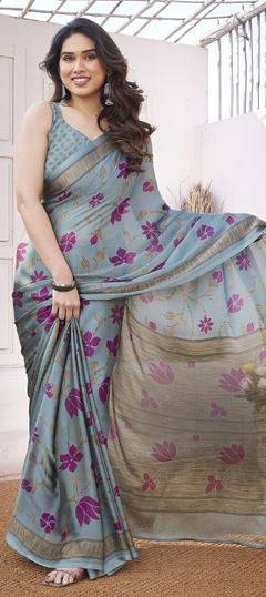 Blue color Saree in Chiffon fabric with Floral, Printed work