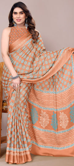 Pink and Majenta color Saree in Chiffon fabric with Block Print work