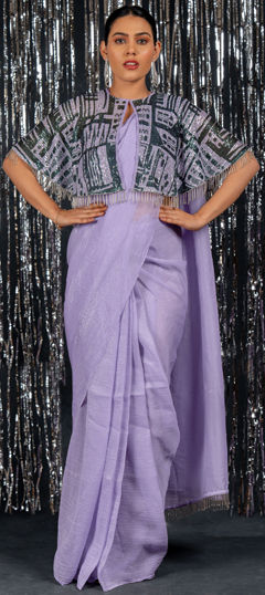 Purple and Violet color Readymade Saree in Chiffon fabric with Sequence work