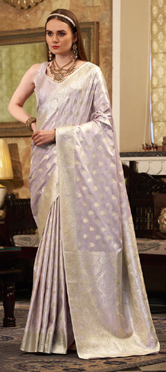 Purple and Violet color Saree in Satin Silk fabric with Weaving, Zari work