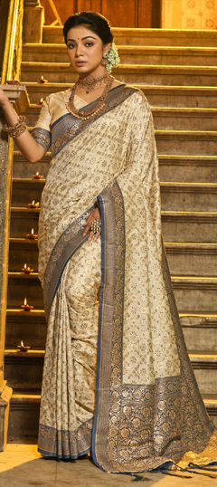 Blue color Saree in Banarasi Silk fabric with Weaving work