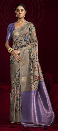 Beige and Brown, Purple and Violet color Saree in Silk fabric with Weaving work
