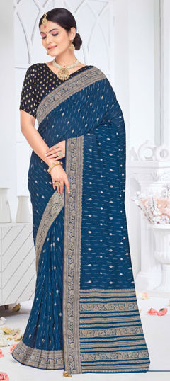 Blue color Saree in Silk fabric with Weaving work