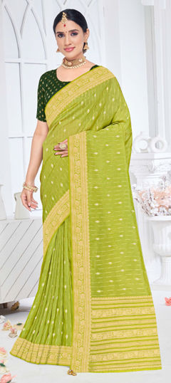 Green color Saree in Silk fabric with Weaving work