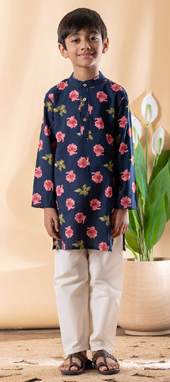 Blue color Boys Kurta Pyjama in Cotton fabric with Printed work