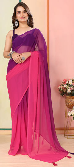 Purple and Violet color Readymade Saree in Georgette fabric with Printed work