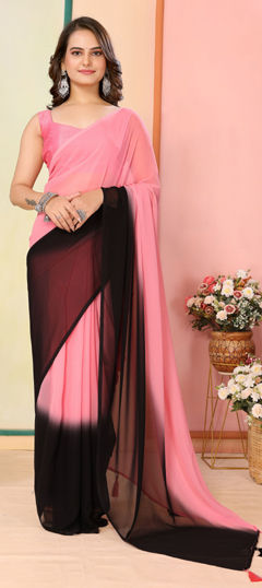 Pink and Majenta color Readymade Saree in Georgette fabric with Printed work