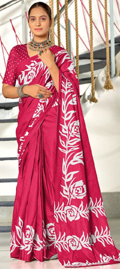 Pink and Majenta color Saree in Cotton fabric with Printed work
