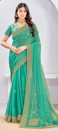 Blue color Saree in Silk fabric with Embroidered, Thread, Zari work