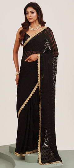 Black and Grey color Saree in Brasso fabric with Lace, Sequence work