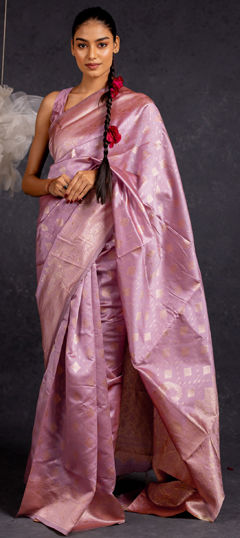 Purple and Violet color Saree in Blended, Silk fabric with Weaving, Zari work