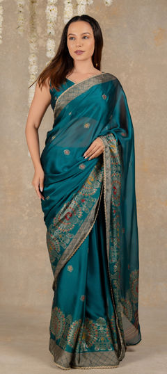 Blue color Saree in Chiffon fabric with Foil Print work