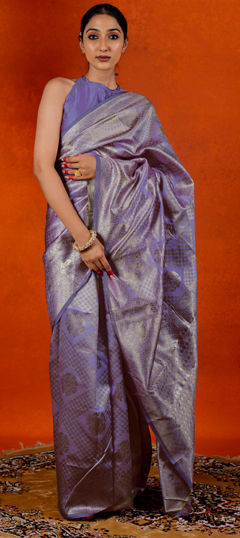 Purple and Violet color Saree in Blended, Silk fabric with Weaving work