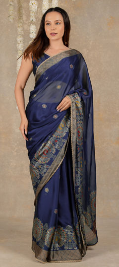 Blue color Saree in Chiffon fabric with Foil Print work
