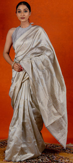 Black and Grey color Saree in Blended, Silk fabric with Weaving work