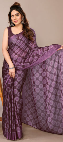 Purple and Violet color Saree in Chiffon fabric with Block Print work