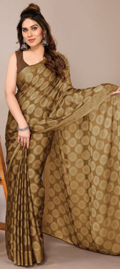Yellow color Saree in Chiffon fabric with Block Print work
