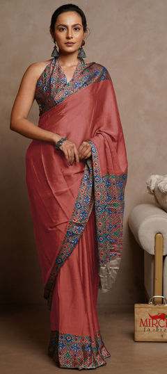 Red and Maroon color Saree in Chiffon fabric with Printed work
