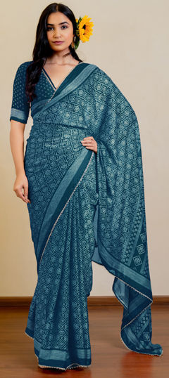 Blue color Saree in Chiffon fabric with Bandhej, Printed work