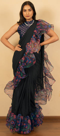 Blue color Readymade Saree in Georgette fabric with Floral, Printed work