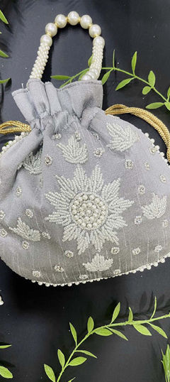 Black and Grey color Potli in Art Silk fabric with Moti work