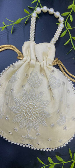 White and Off White color Potli in Art Silk fabric with Moti work