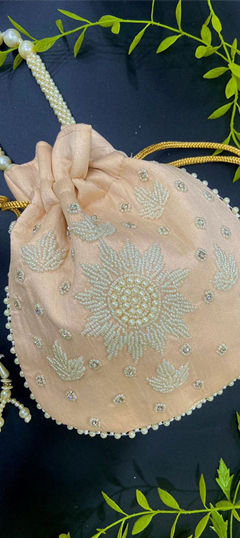 Pink and Majenta color Potli in Art Silk fabric with Moti work