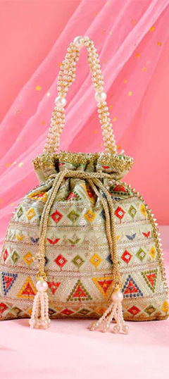 Green color Potli in Cotton fabric with Embroidered, Sequence, Thread work