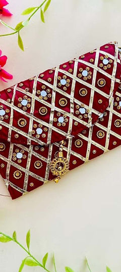 Red and Maroon color Clutches in Art Silk fabric with Bugle Beads, Gota Patti, Mirror work