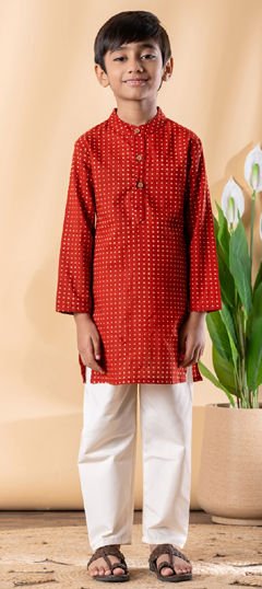 Red and Maroon color Boys Kurta Pyjama in Cotton fabric with Printed work