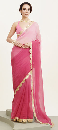 Pink and Majenta color Saree in Chiffon fabric with Sequence work