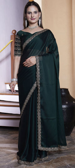 Green color Saree in Chiffon fabric with Embroidered, Thread work