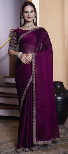 Pink and Majenta color Saree in Chiffon fabric with Embroidered, Thread work