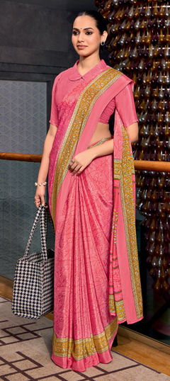 Pink and Majenta color Saree in Crepe Silk fabric with Printed work