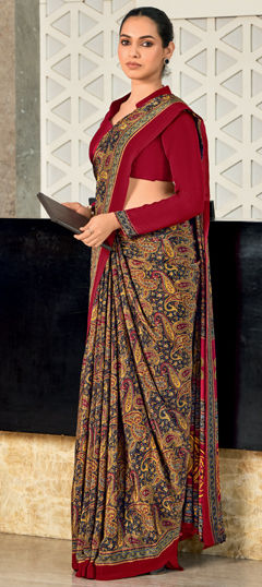 Yellow color Saree in Crepe Silk fabric with Printed work