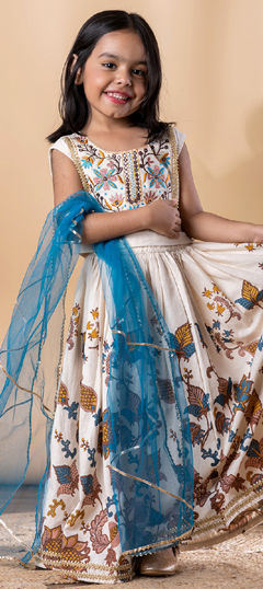 Beige and Brown color Kids Lehenga in Cotton Flex fabric with Embroidered, Gota Patti, Printed, Resham, Thread, Zari work
