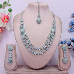 Silver Rodium Polish Pink and Majenta color Necklace in Metal Alloy studded with CZ Diamond