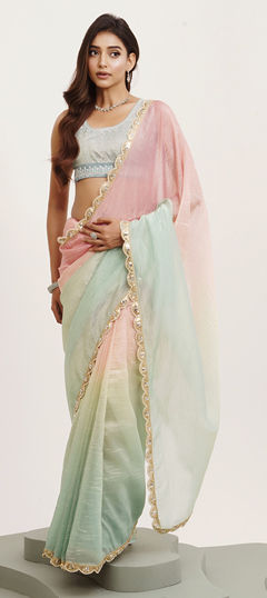 Pink and Majenta color Saree in Tissue fabric with Sequence work