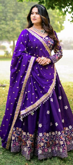 Purple and Violet color Ready to Wear Lehenga in Chinon Silk fabric with Embroidered, Gota Patti, Sequence, Thread work