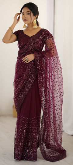 Pink and Majenta color Saree in Net fabric with Sequence, Thread work