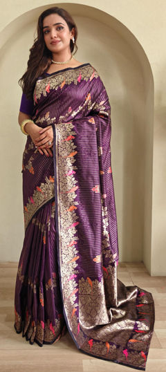Purple and Violet color Saree in Banarasi Silk fabric with Weaving, Zari work