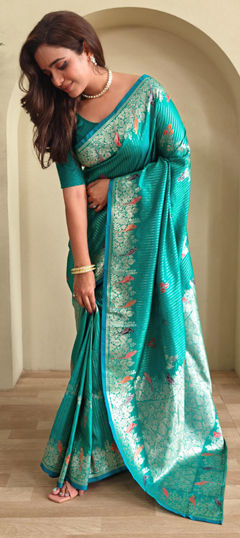 Blue color Saree in Banarasi Silk fabric with Weaving, Zari work