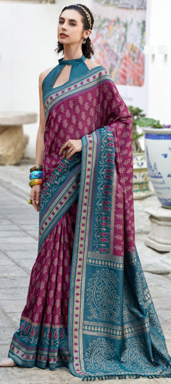 Pink and Majenta color Saree in Silk fabric with Weaving work